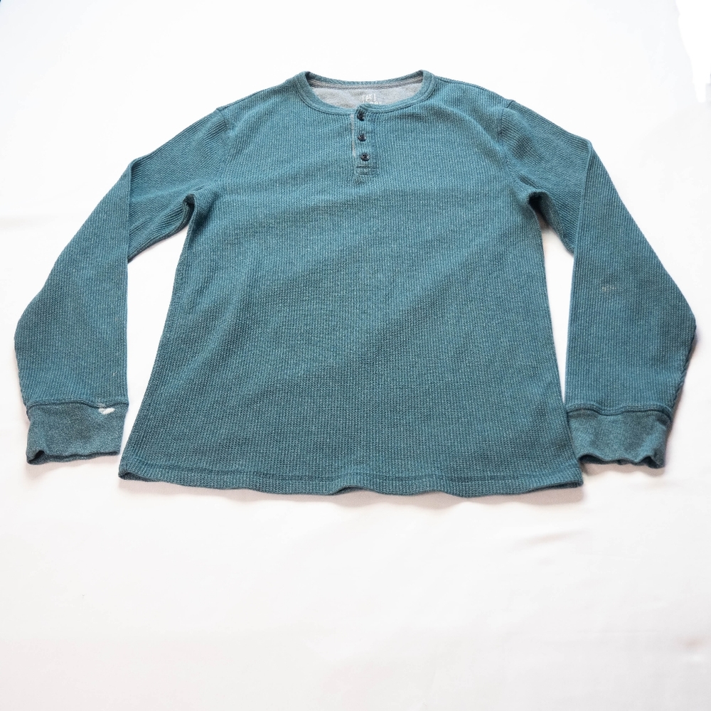 George Mens Small Turquoise Blue Green Therma Long Sleeve 1/4 Button Up Shirt
